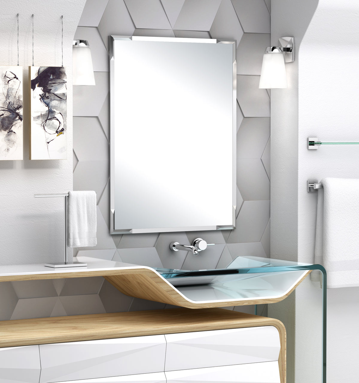 Faceted Flush Mount 32.5" Rectangle Mirror