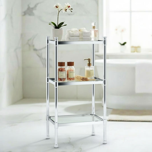 Rectangular 3-Tier Glass Taboret