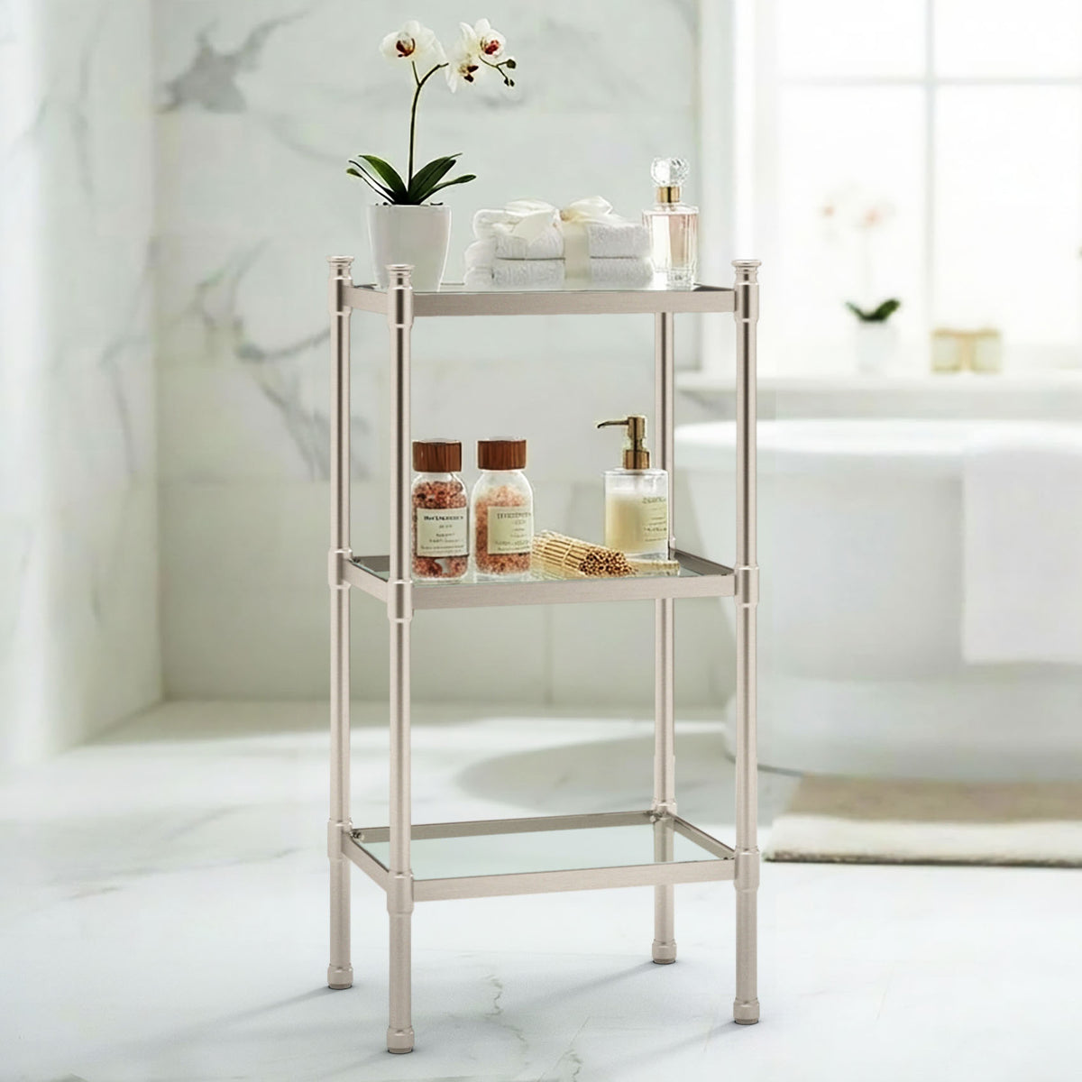 Rectangular 3-Tier Glass Taboret