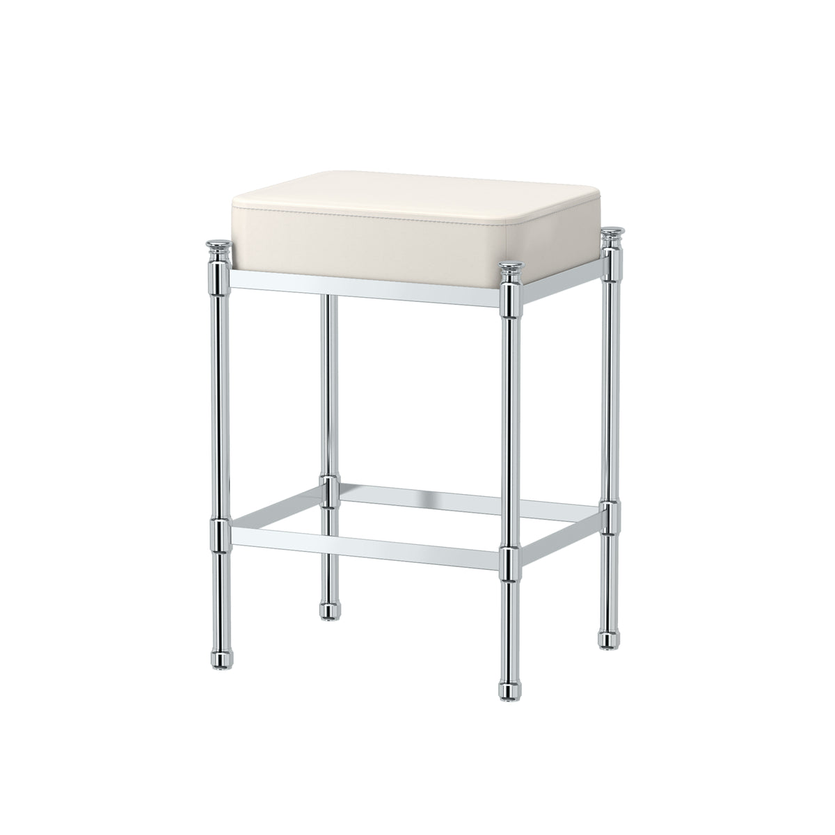 Rectangle White Leather Vanity Stool