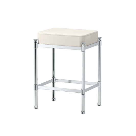 Rectangle White Leather Vanity Stool