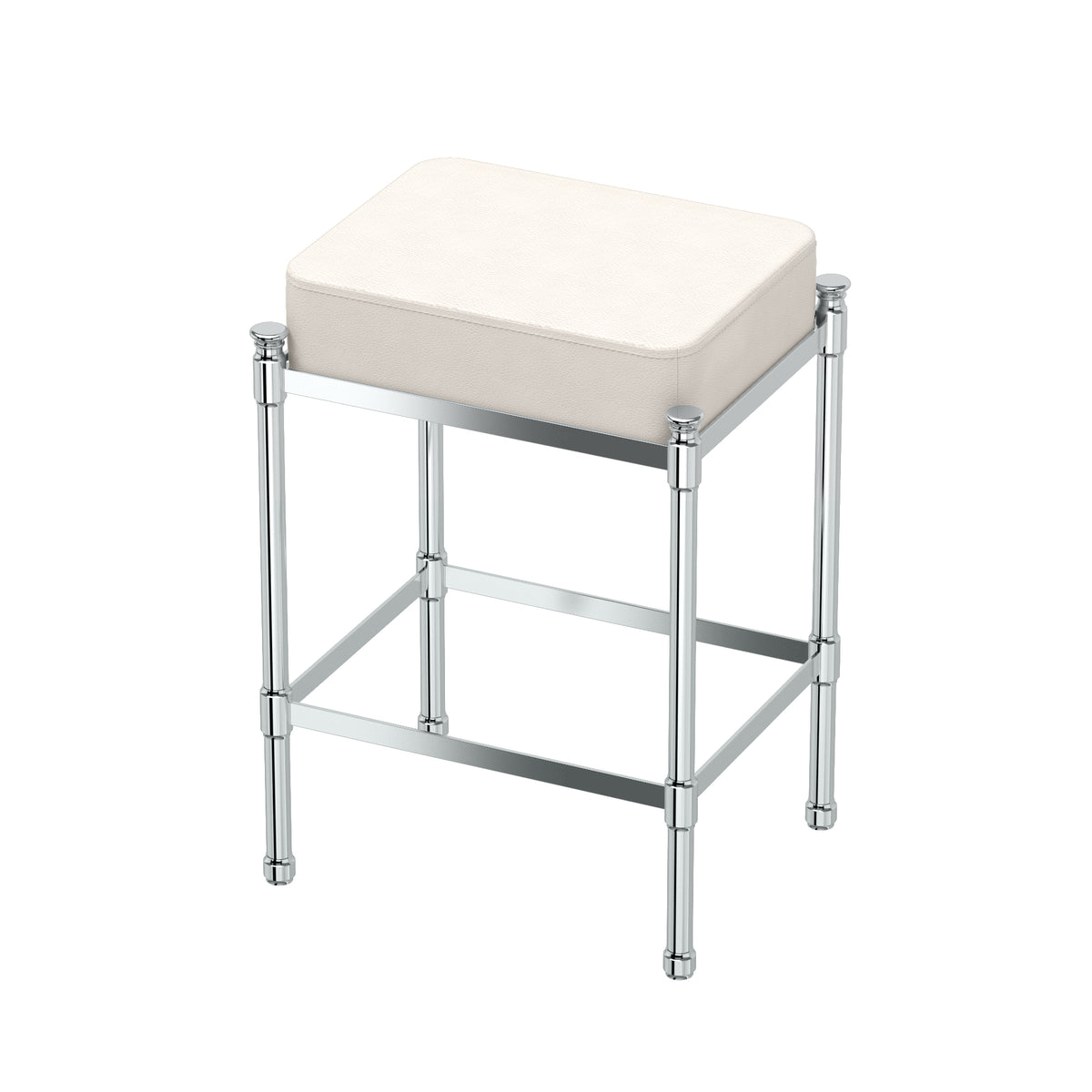 Rectangle White Leather Vanity Stool