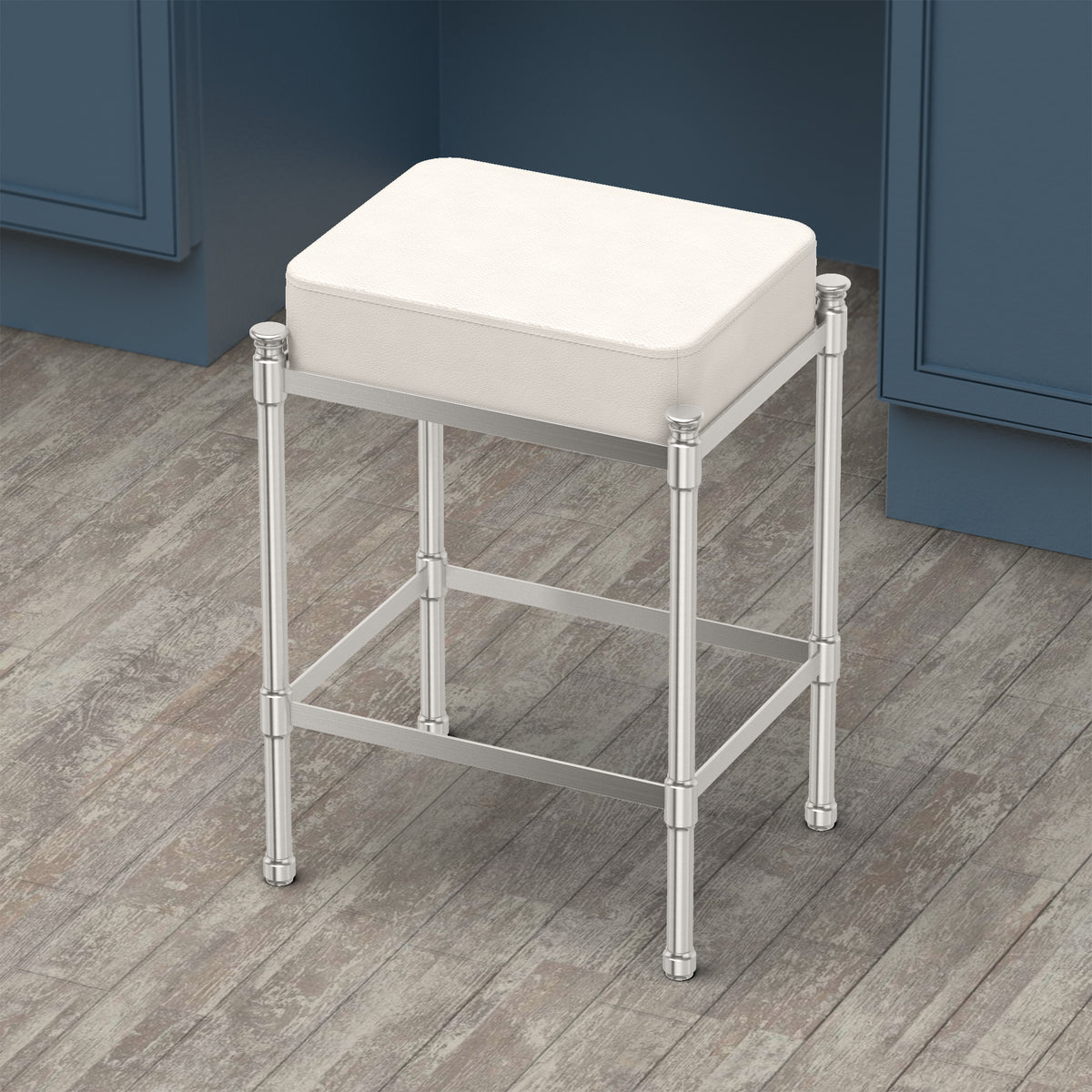 Rectangle White Leather Vanity Stool