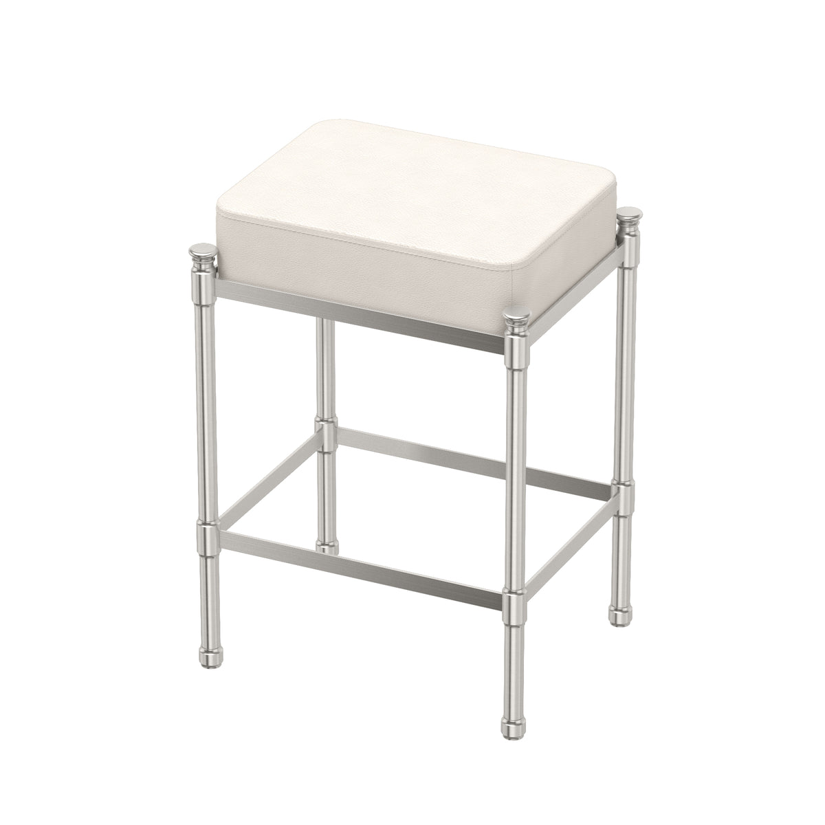 Rectangle White Leather Vanity Stool