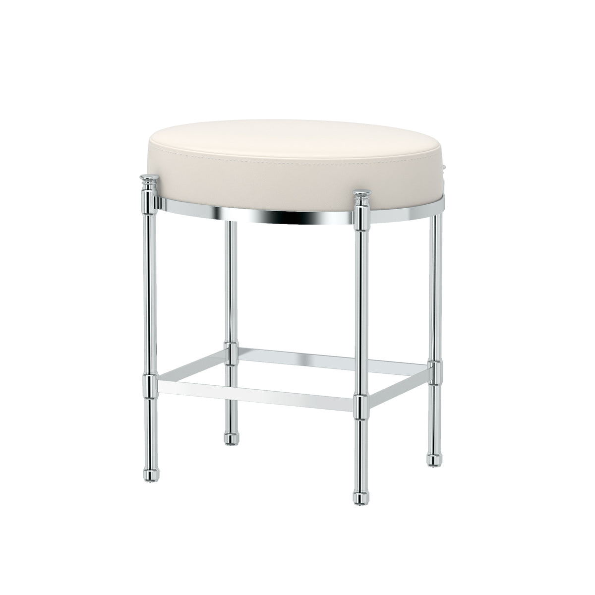 Oval White Leather Vanity Stool