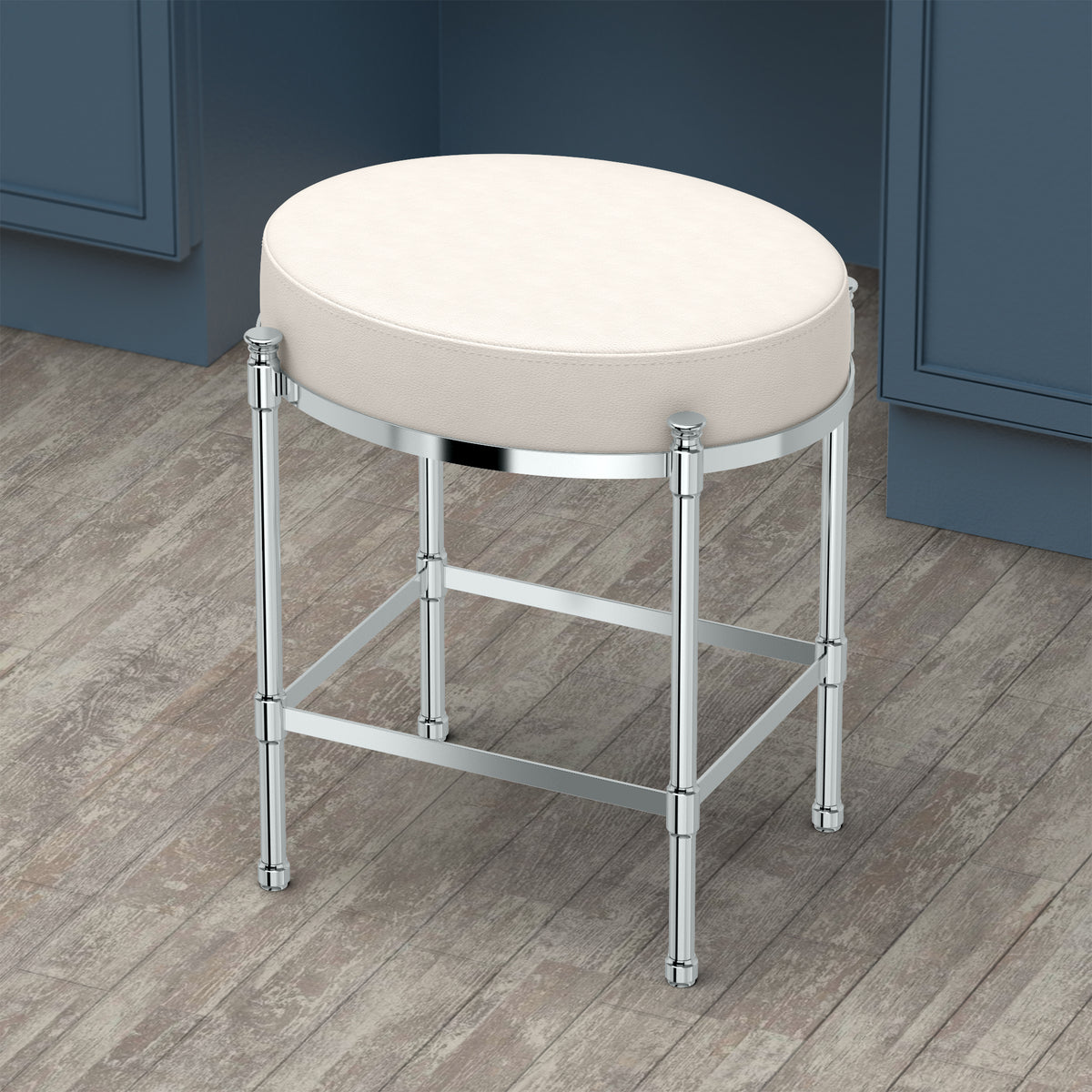 Oval White Leather Vanity Stool
