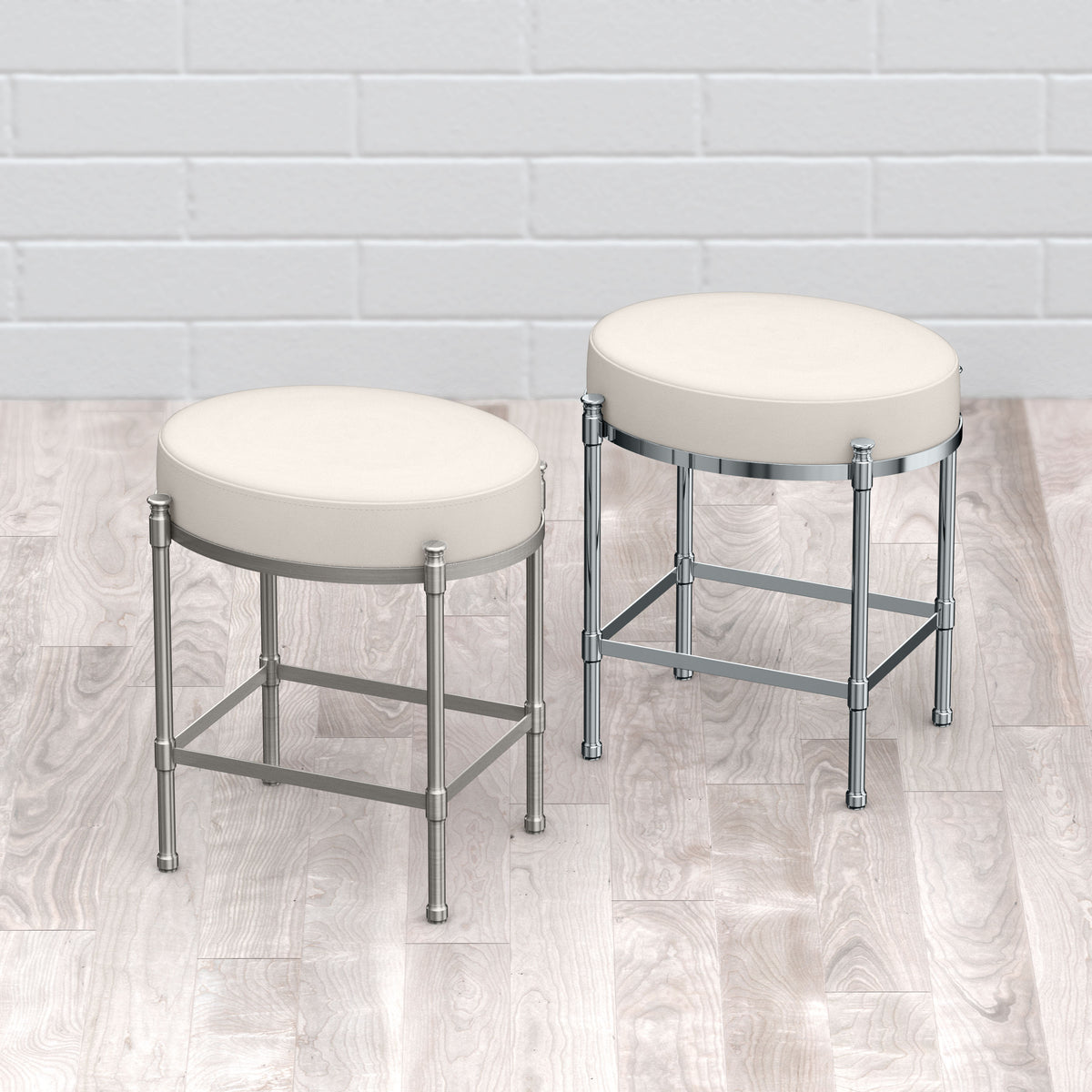 Oval White Leather Vanity Stool