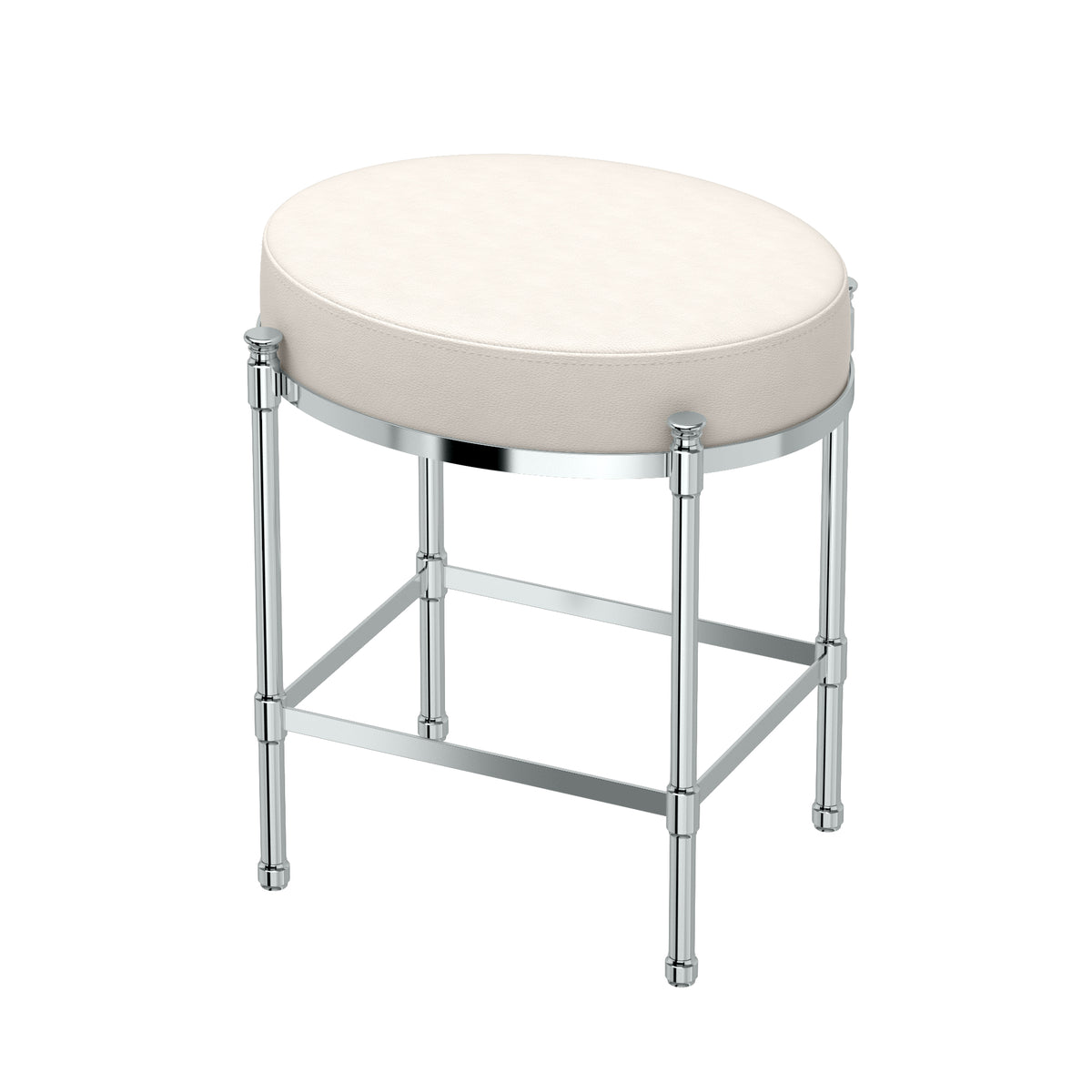 Oval White Leather Vanity Stool