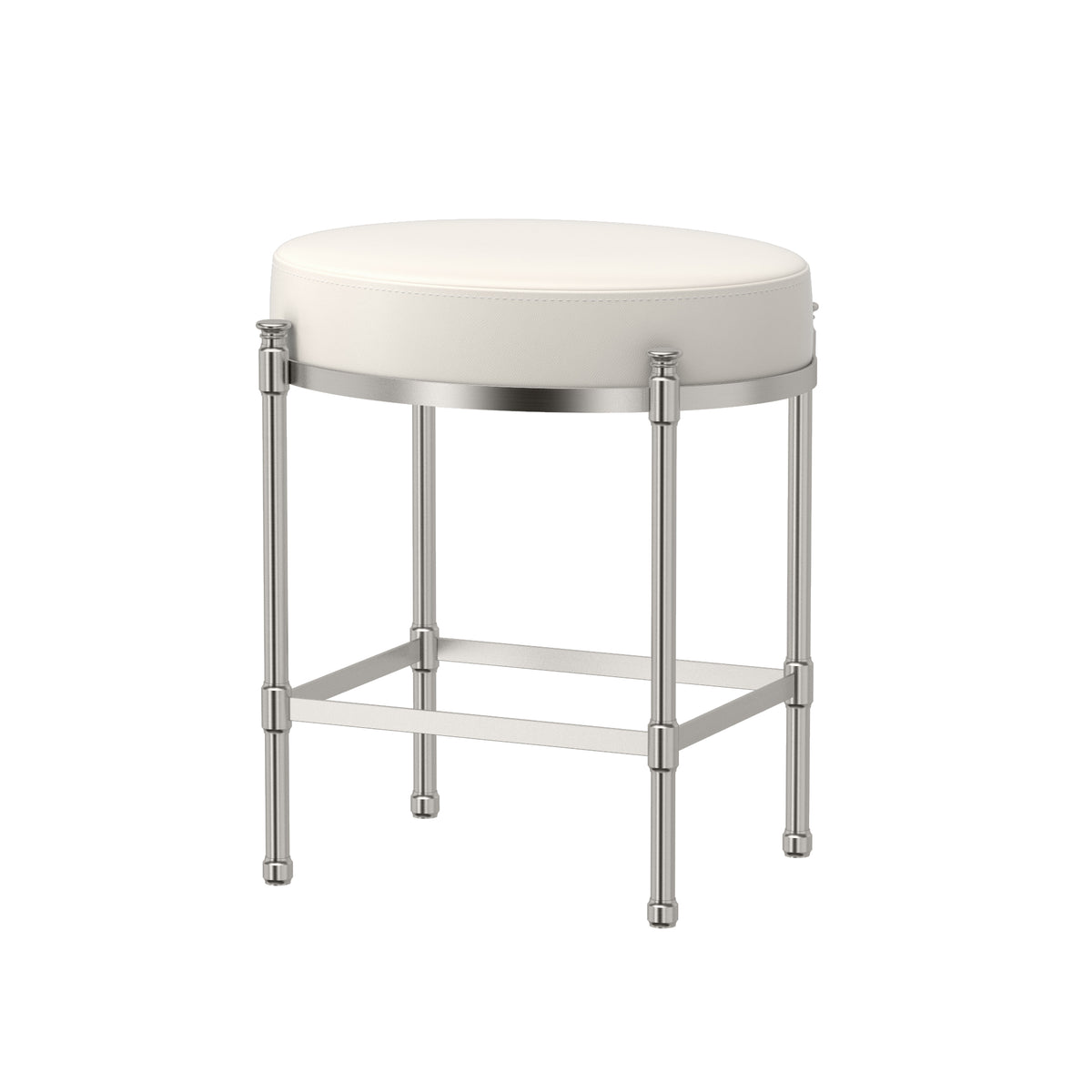 Oval White Leather Vanity Stool