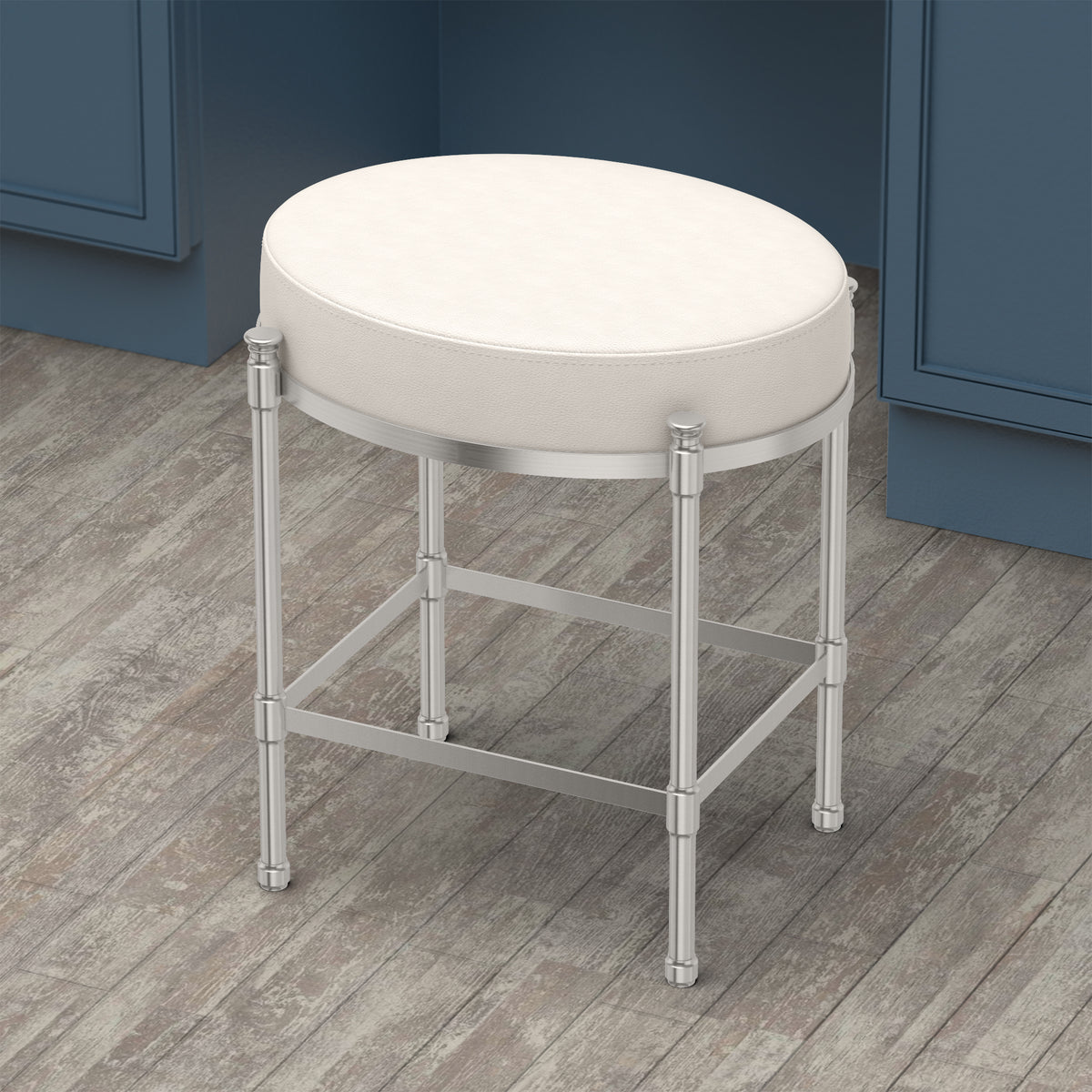 Oval White Leather Vanity Stool