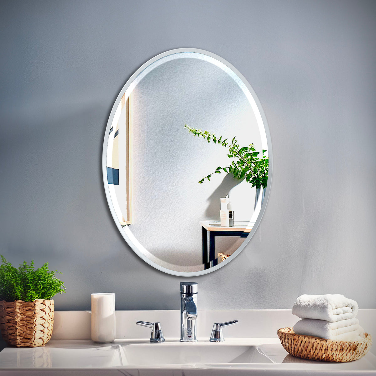 Flush Mount EZ Hanging 27.5" Framed Oval Mirror