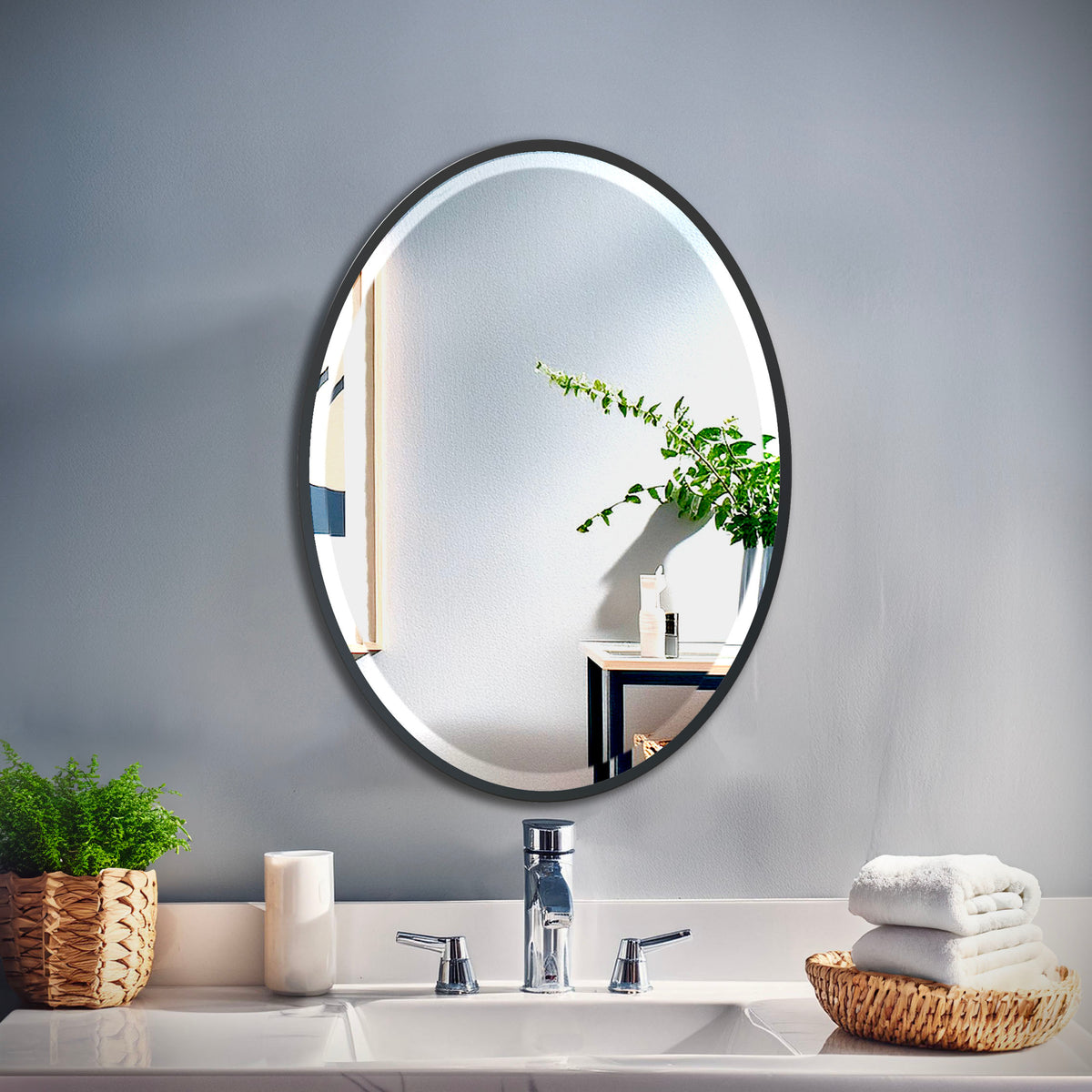 Flush Mount EZ Hanging 27.5" Framed Oval Mirror