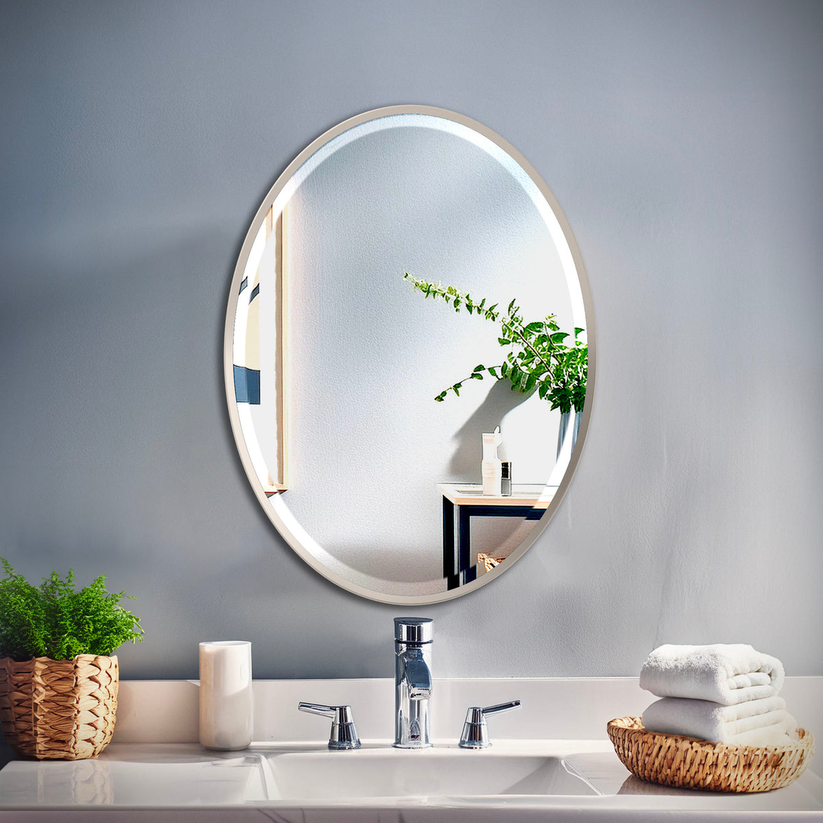 Flush Mount EZ Hanging 27.5" Framed Oval Mirror