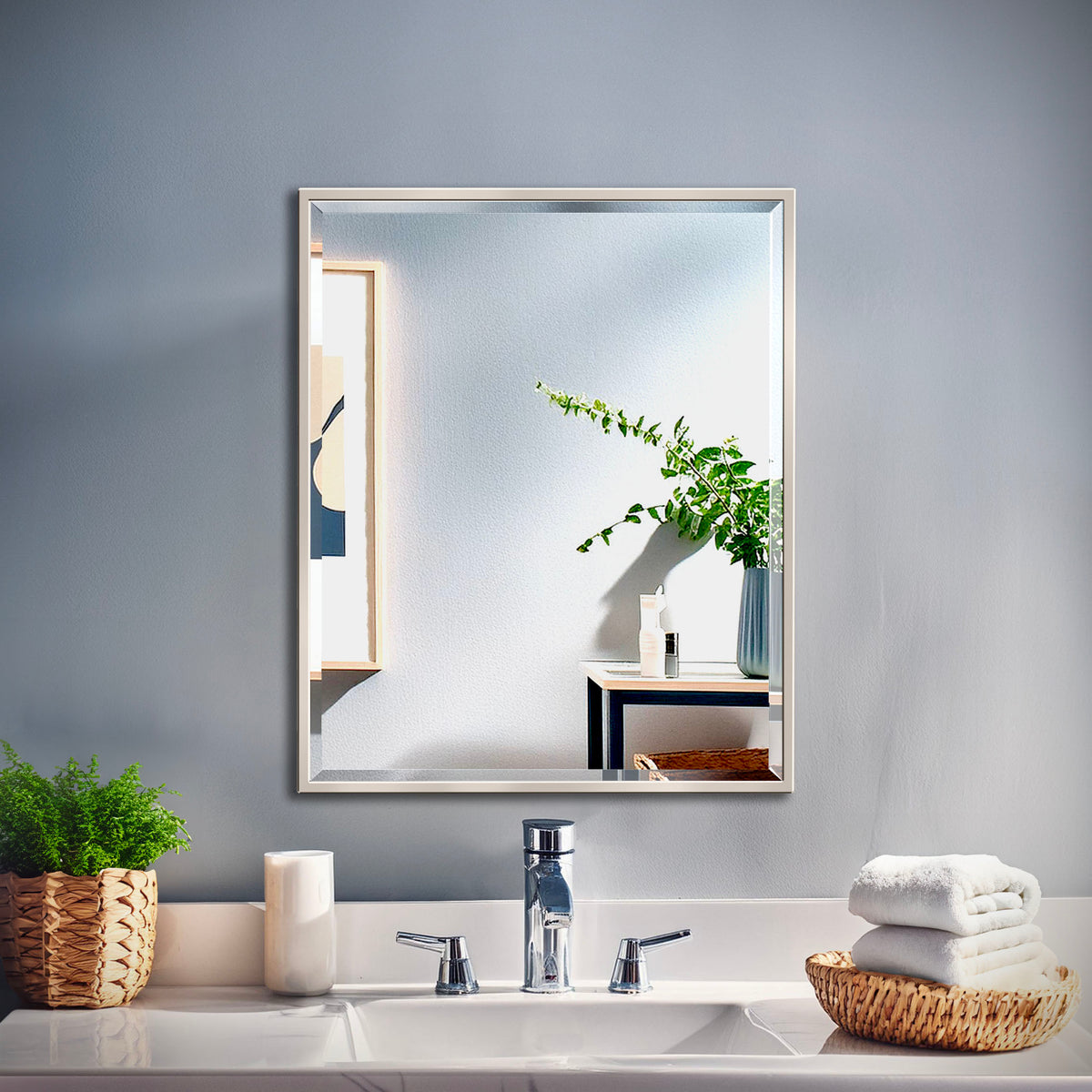 Flush Mount EZ Hanging 25" Framed Rectangular Mirror