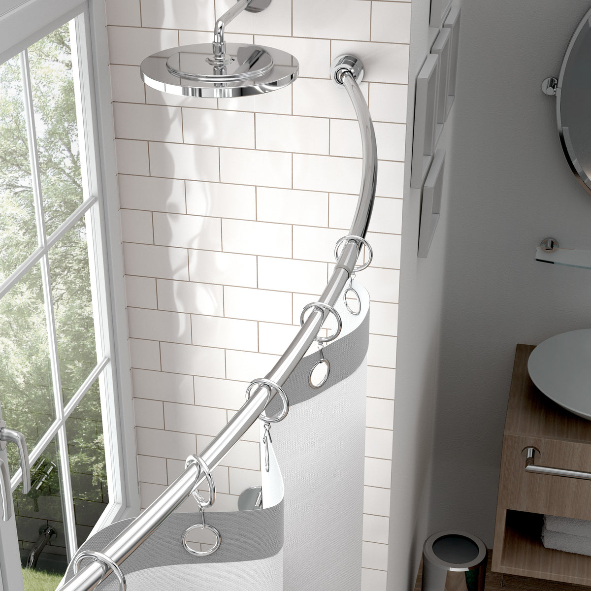 Modern Minimalist Curved Shower Rod Set