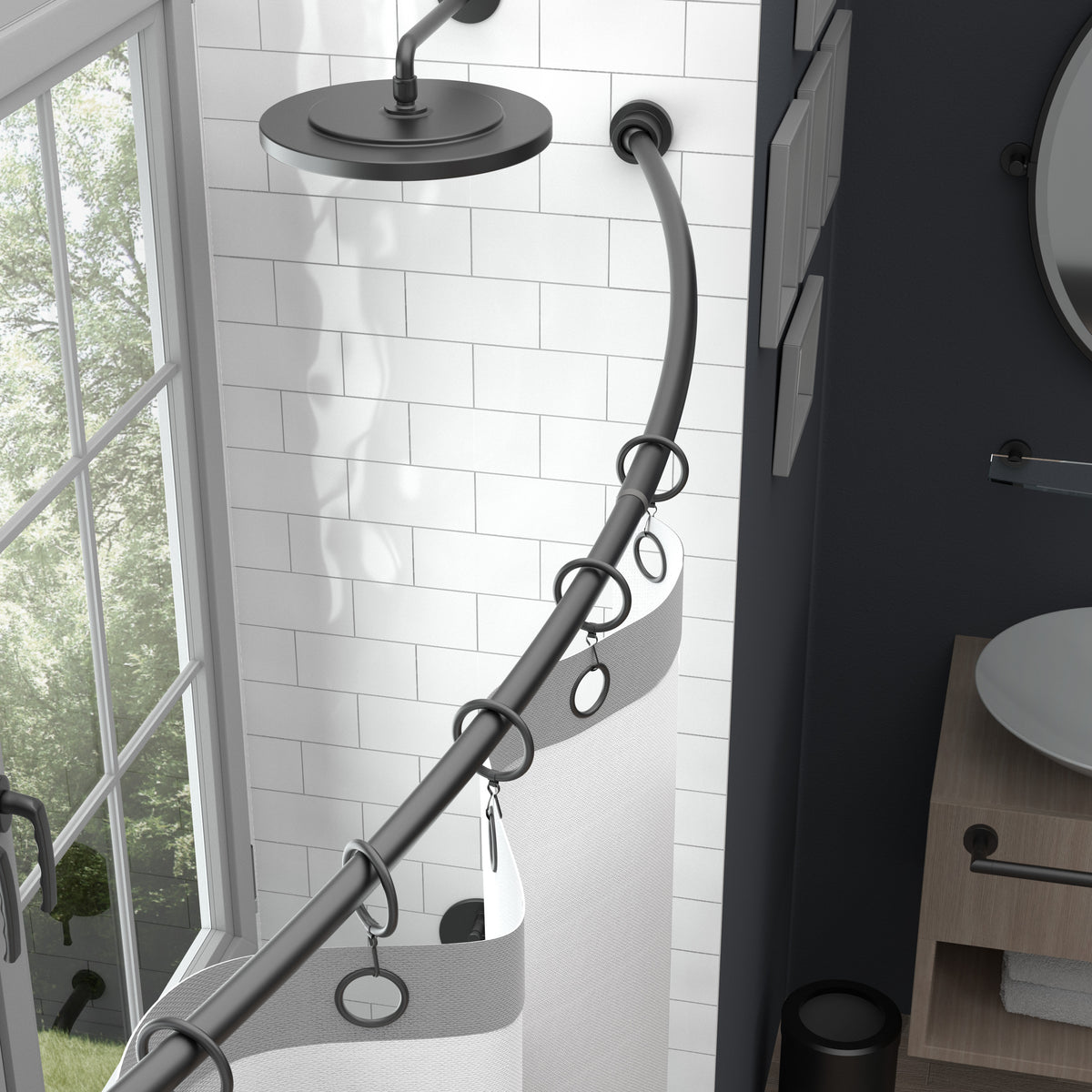 Modern Minimalist Curved Shower Rod Set