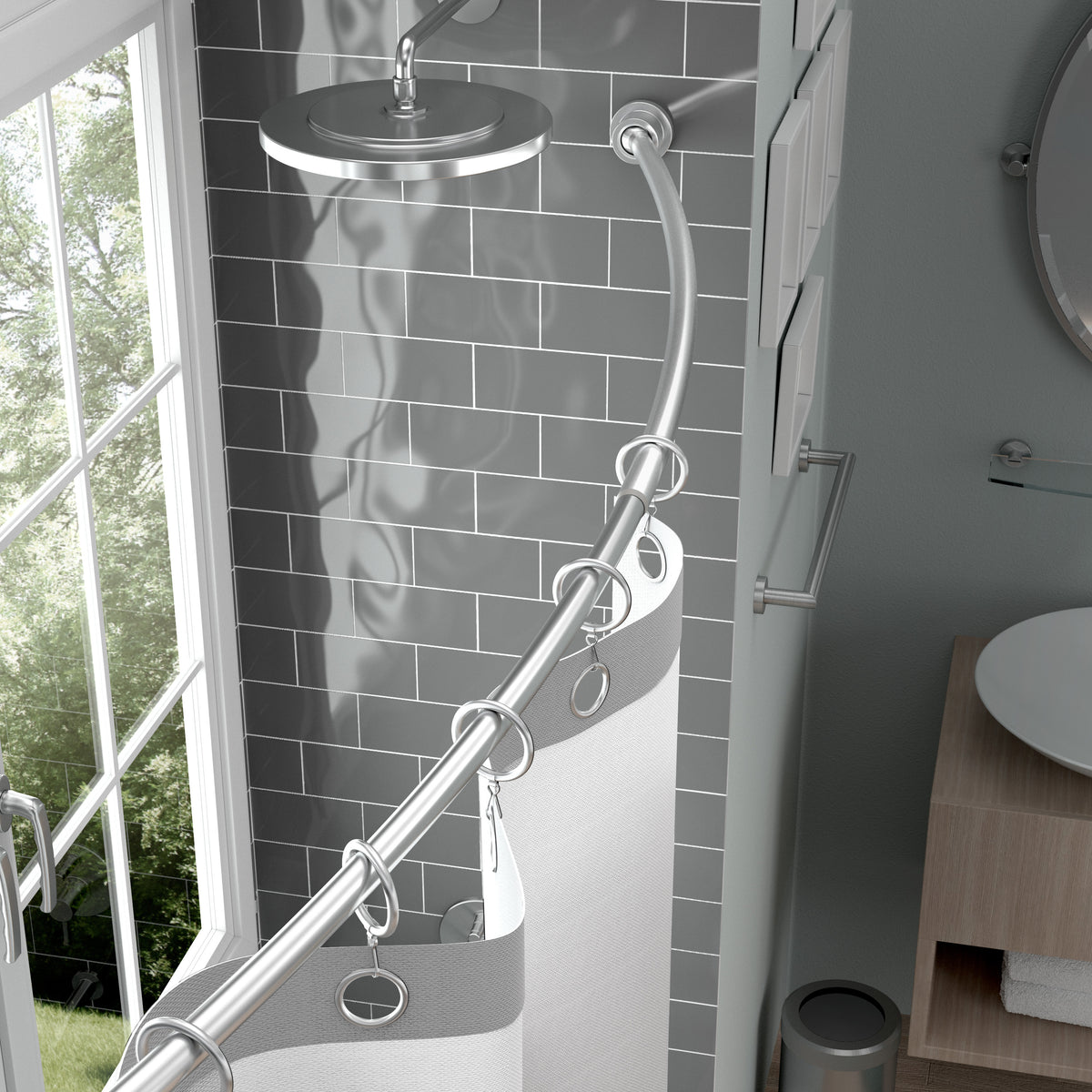 Modern Minimalist Curved Shower Rod Set